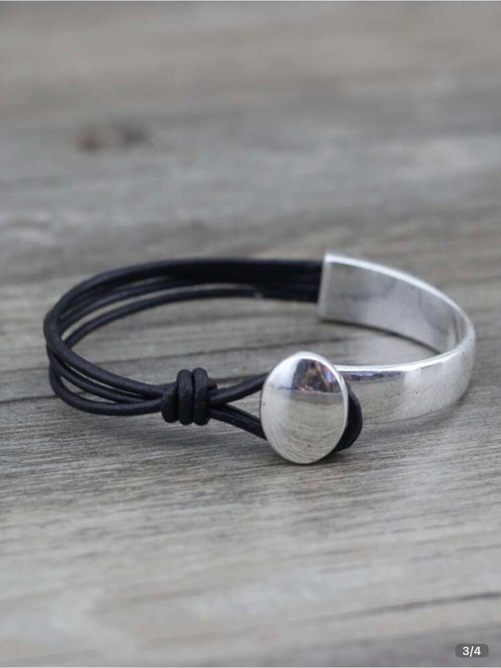 Silver Half Cuff & Black Multi-Strand Bracelet